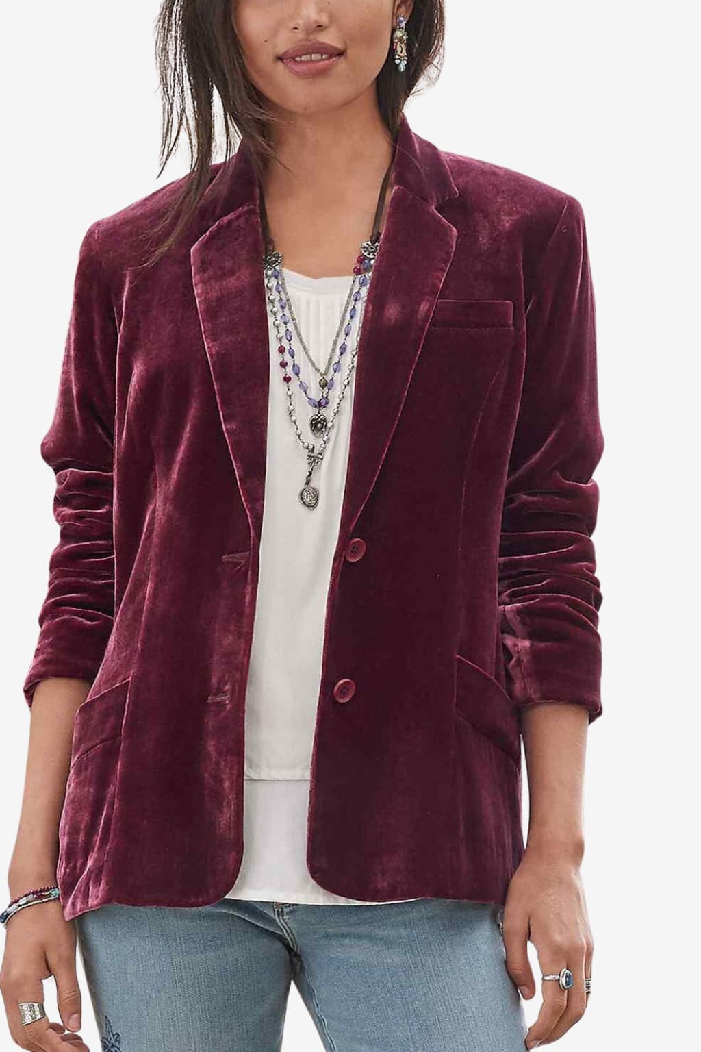 Women's Velvet Slim - Fit Blazer with Notched Lapel