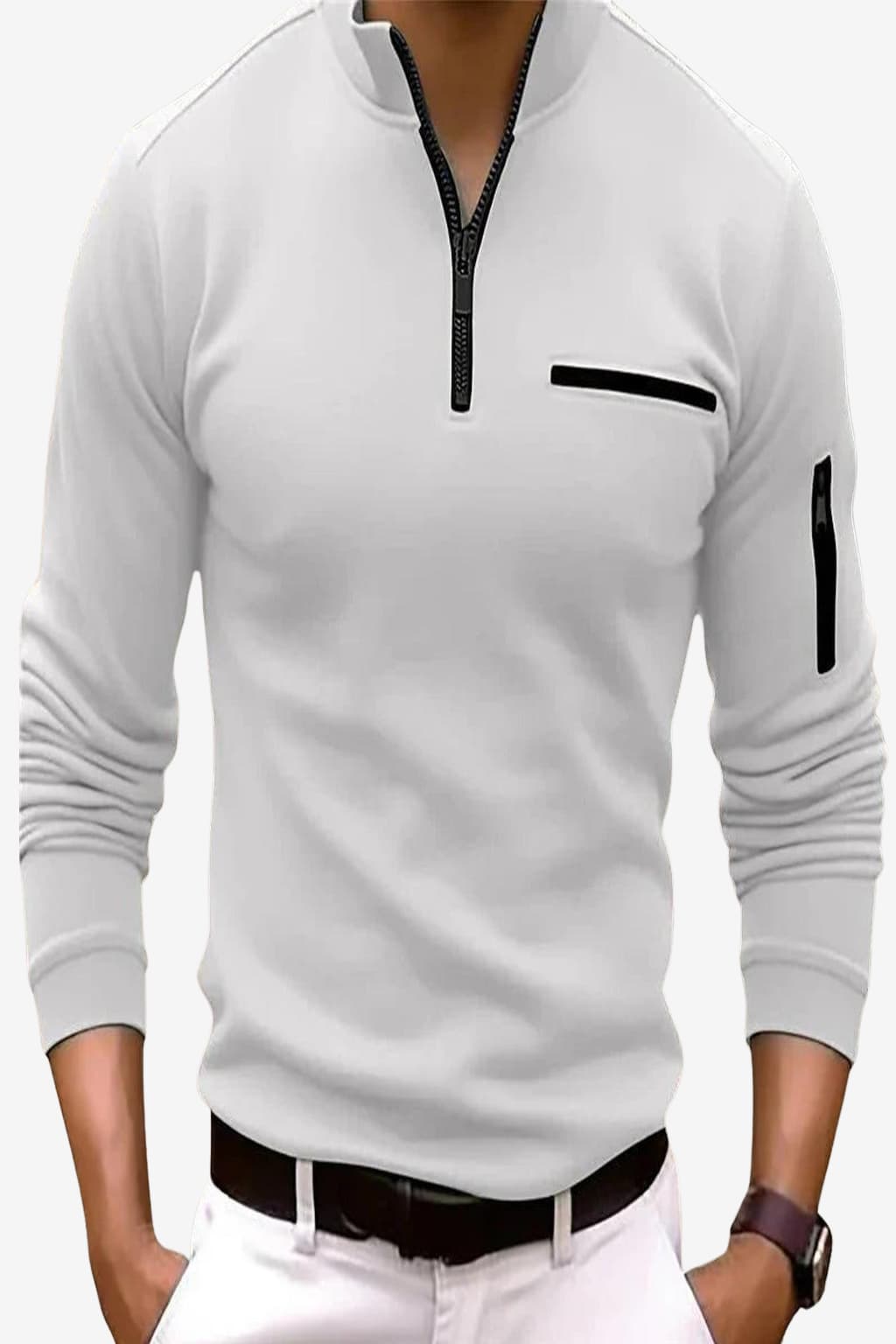 Men’s Zip Up Sweater with Chest Pocket Long Sleeve