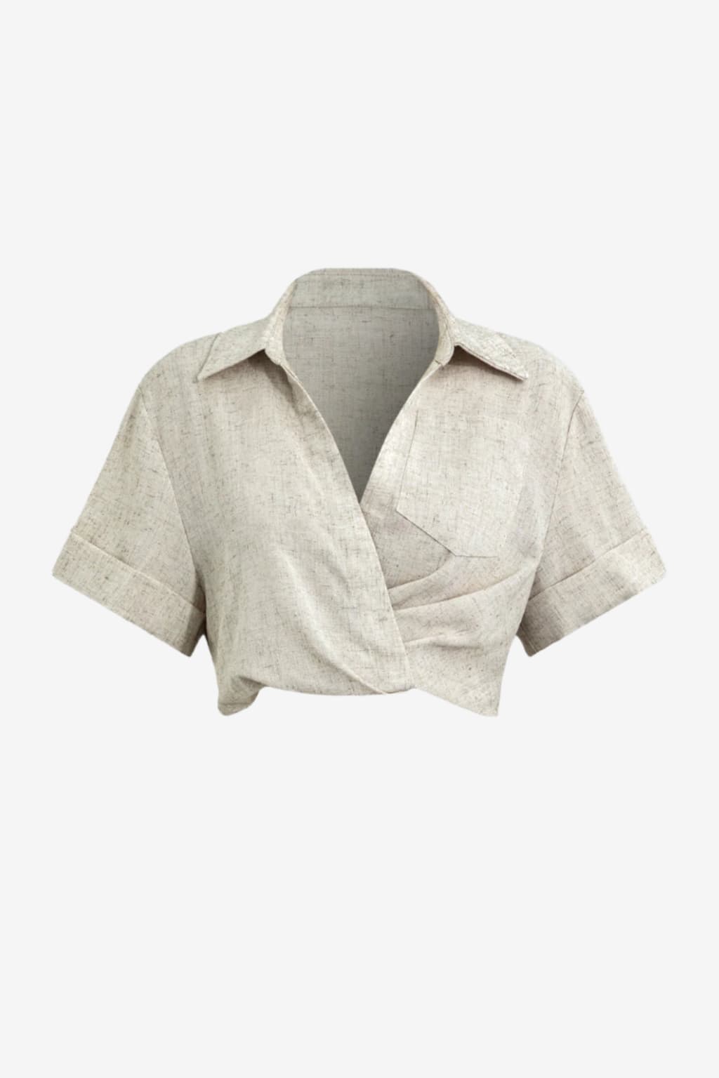 Women’s Cropped Linen Shirt with Cross Front Detail