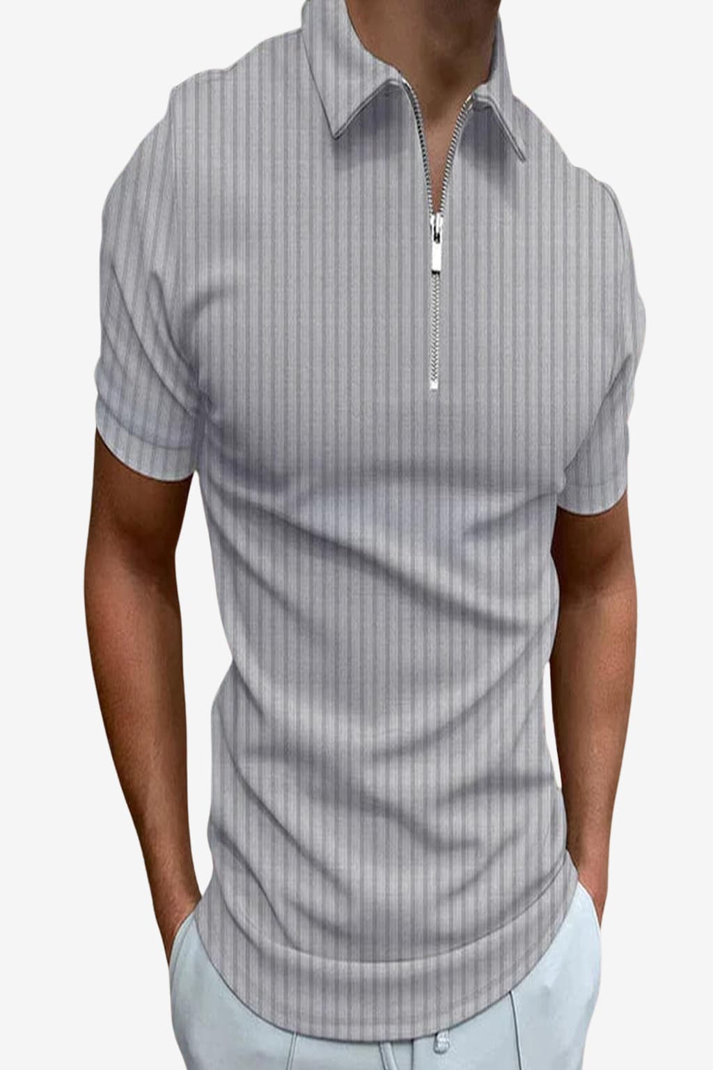 Men’s Zip Polo Shirt Short Sleeve Muscle Fit Top