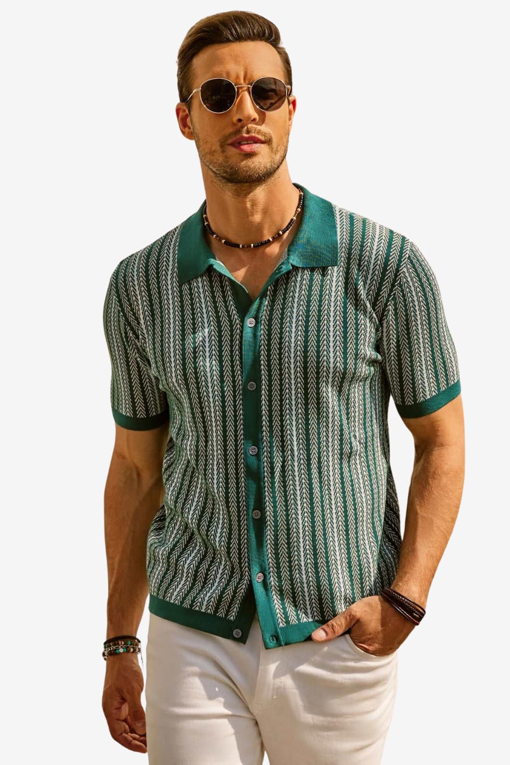 Men’s Retro Stripe Polo Shirt Slim Fit Short Sleeve Top
