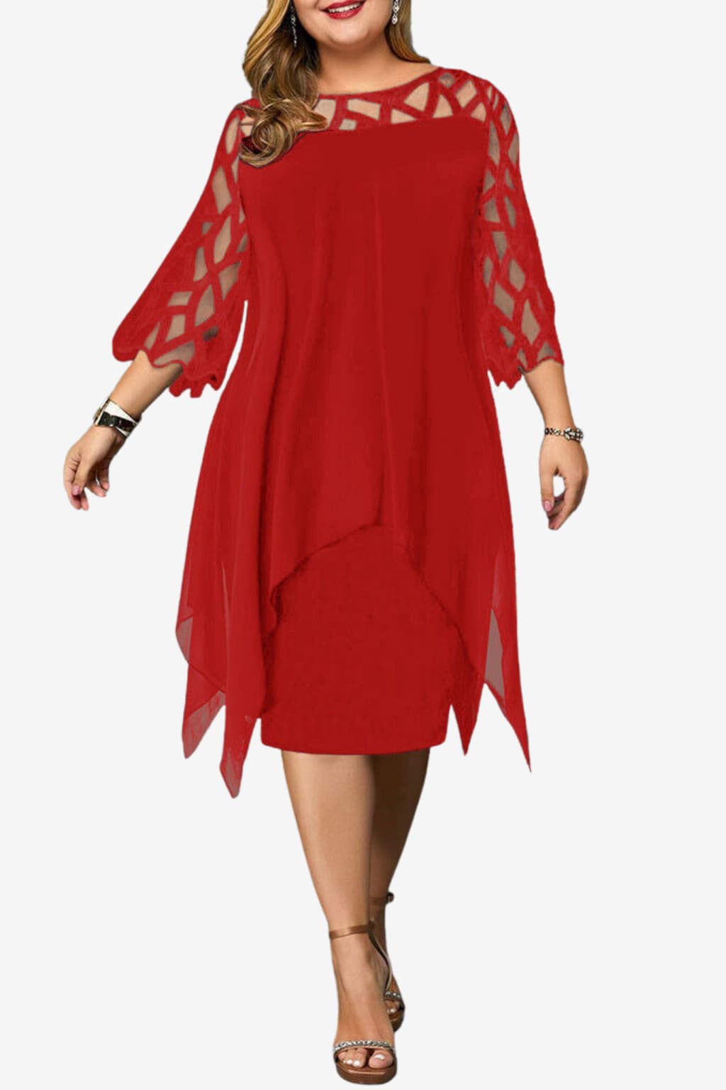 Women’s V-Neck Midi Dress Short Sleeve Flowy Fit