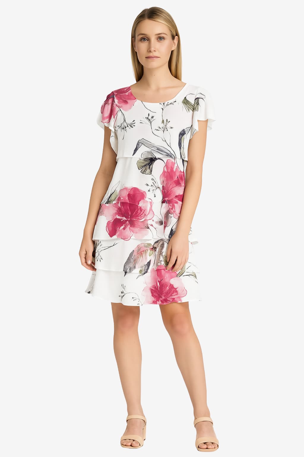 Women’s Floral Knee-Length Dress Short Flutter Sleeve