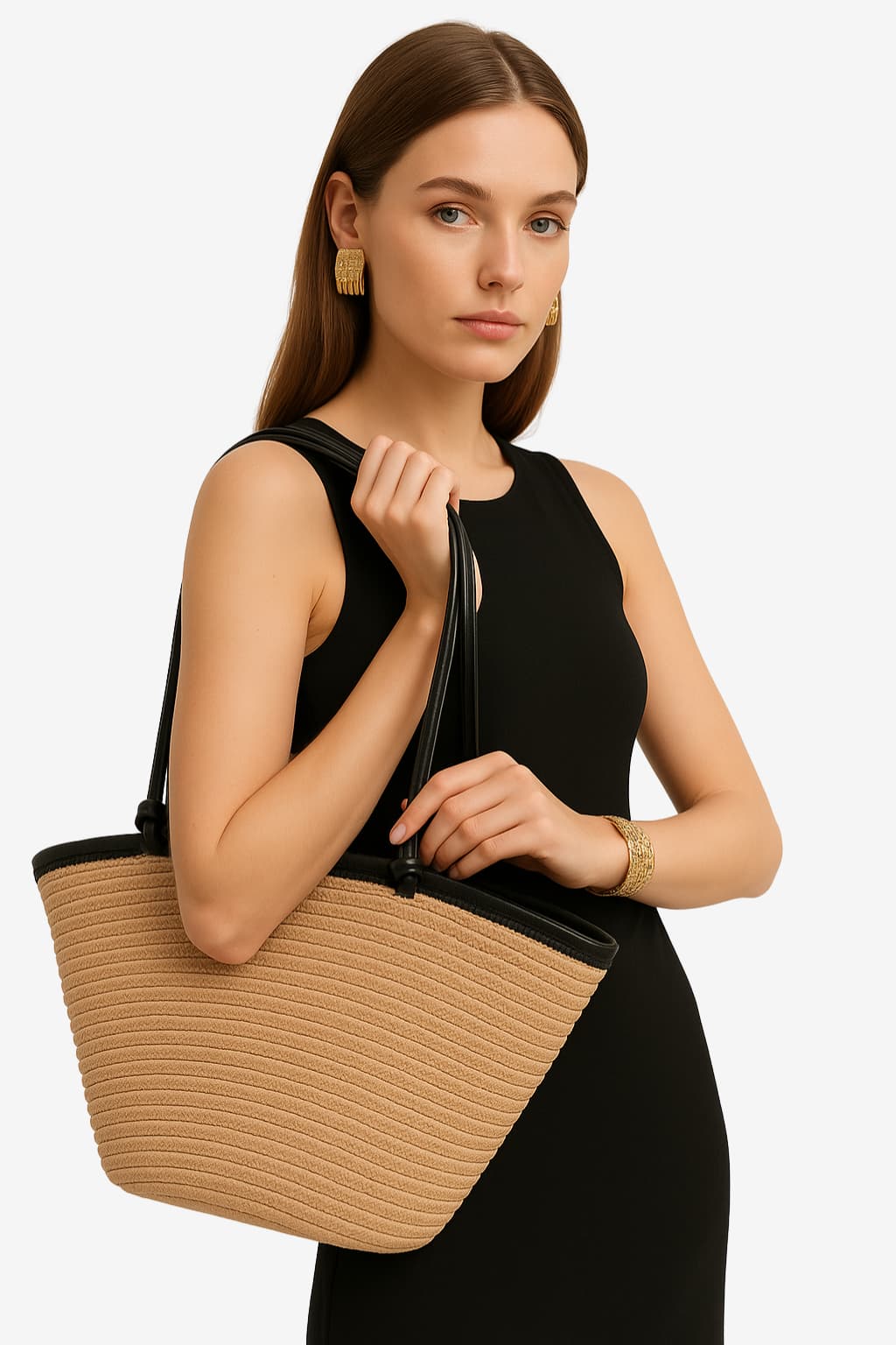 Women’s Woven Straw Tote Bag with Shoulder Straps