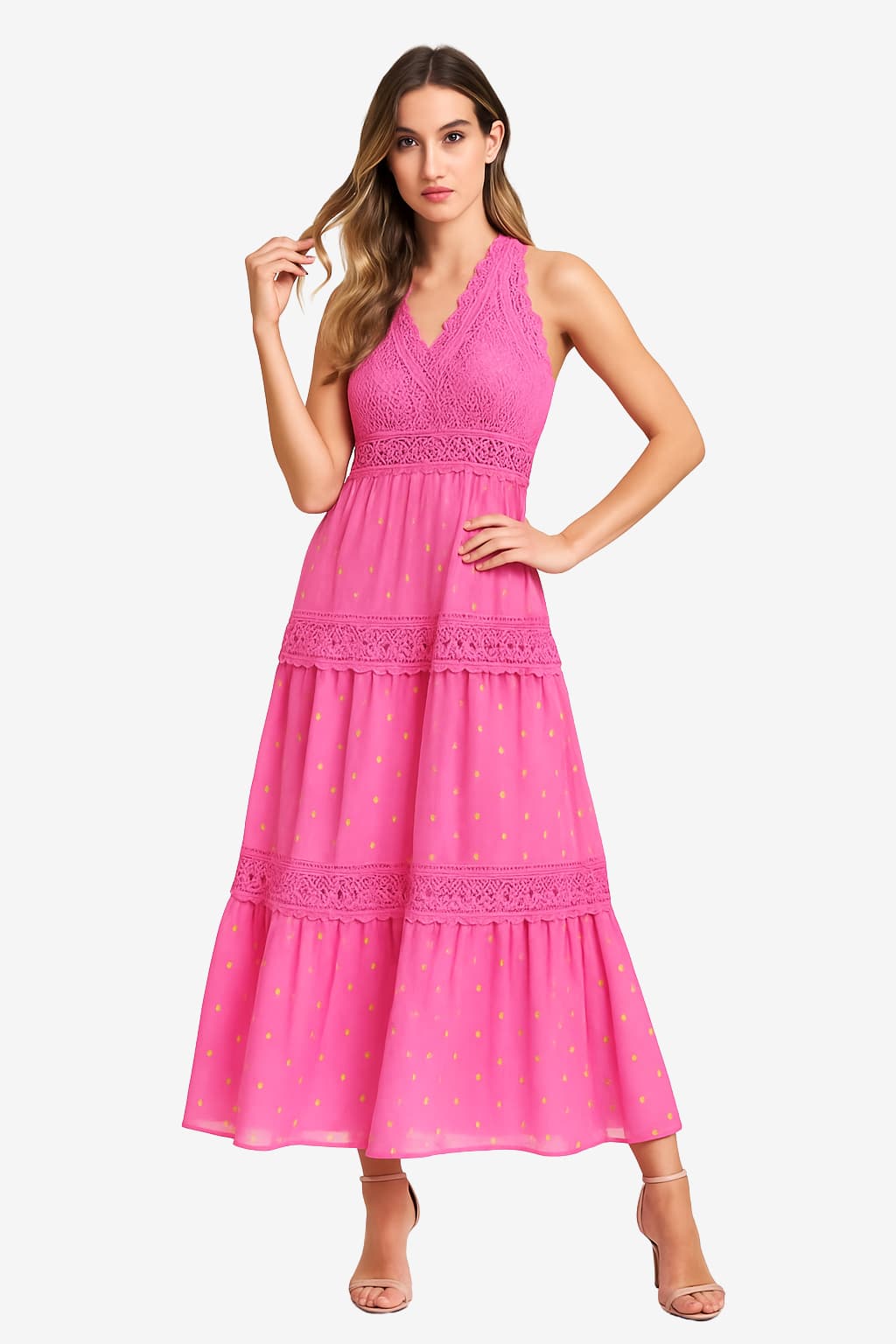 Women’s Sleeveless Boho Maxi Dress with Lace Detail