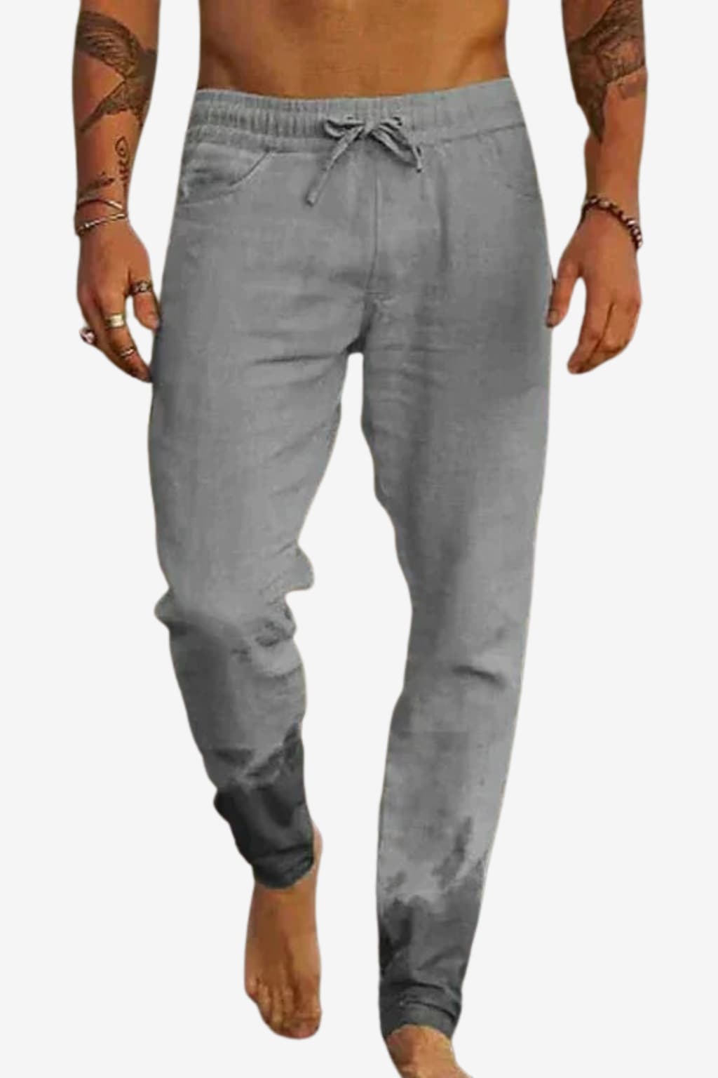 Men's Relaxed Fit Linen Trousers Light Blue Summer Casual