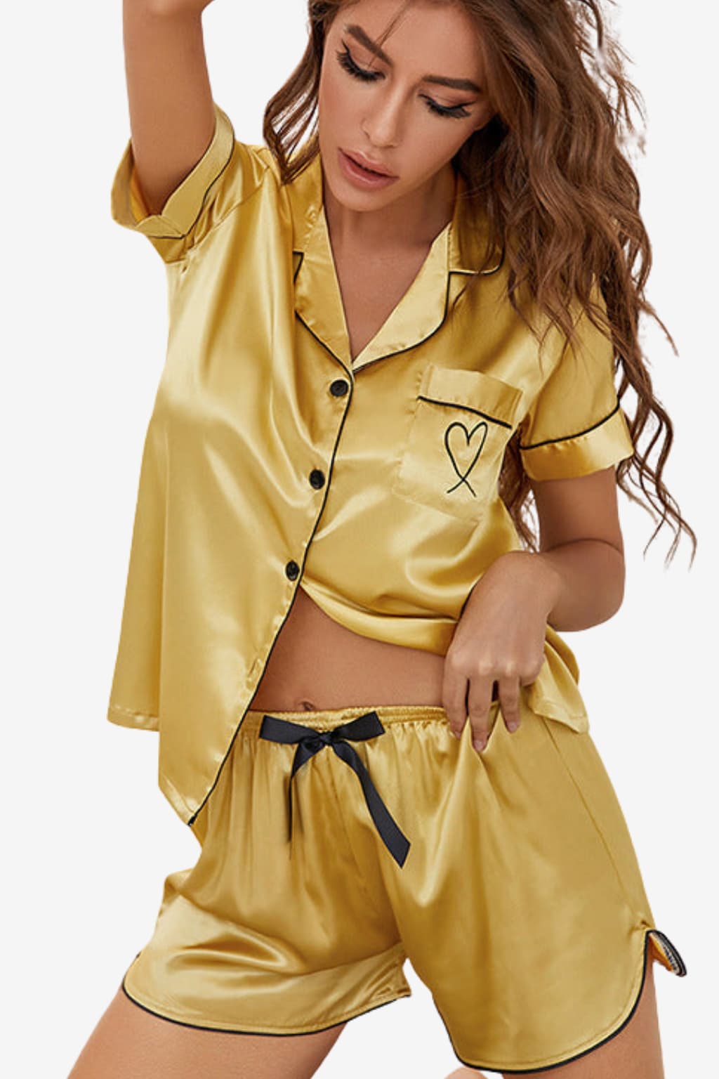 Women’s Satin Pyjama Set Short Sleeve Top and Shorts