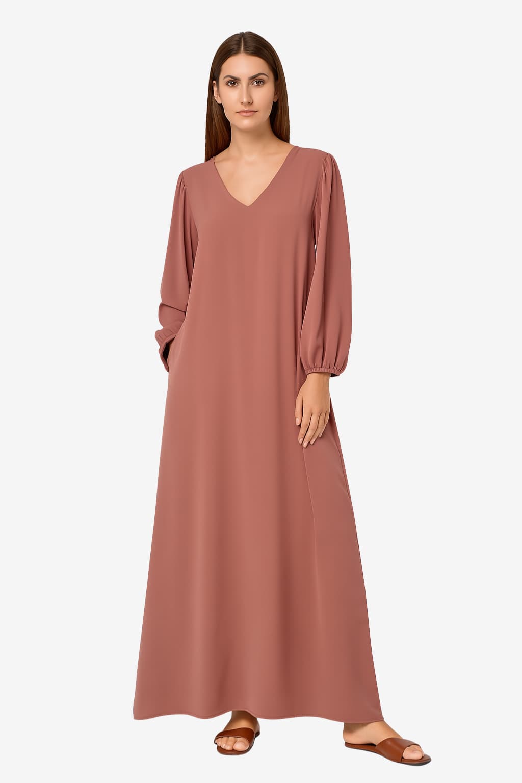 Women’s V-Neck Maxi Dress Balloon Sleeve Flowy Fit