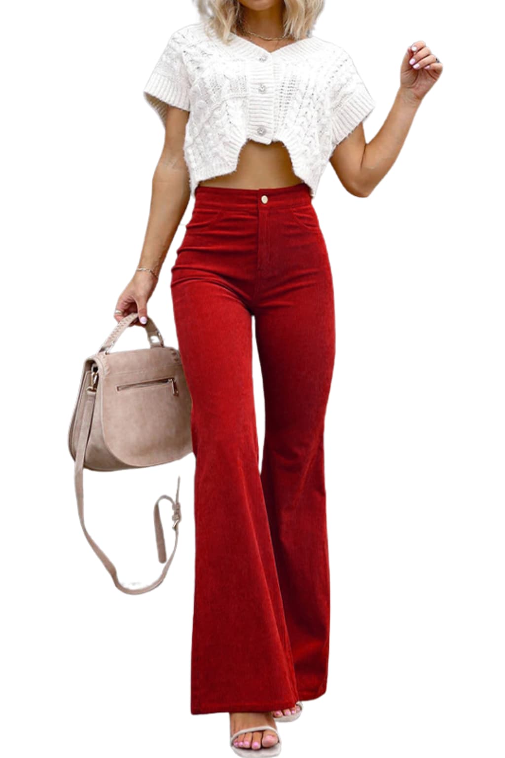 Women's High-Waisted Flared Corduroy Trousers