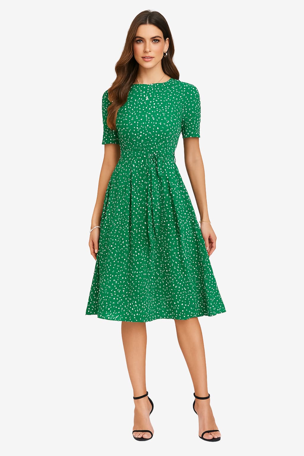 Women’s Polka Dot Midi Dress Short Sleeve Tie Waist