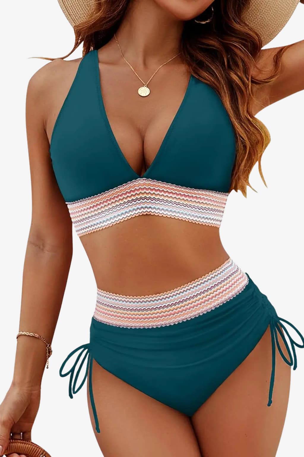 Women's High Waist Bikini Adjustable Straps Moulded Cups