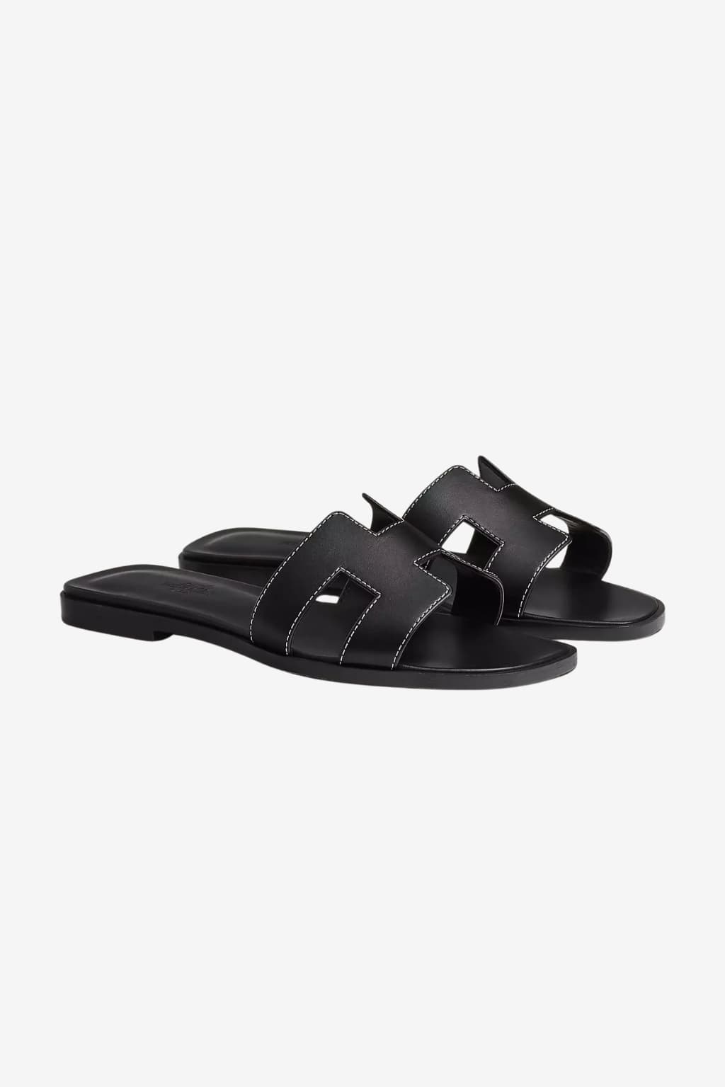 Women's Leather Flat Sandals H Cutout Slip-On Summer