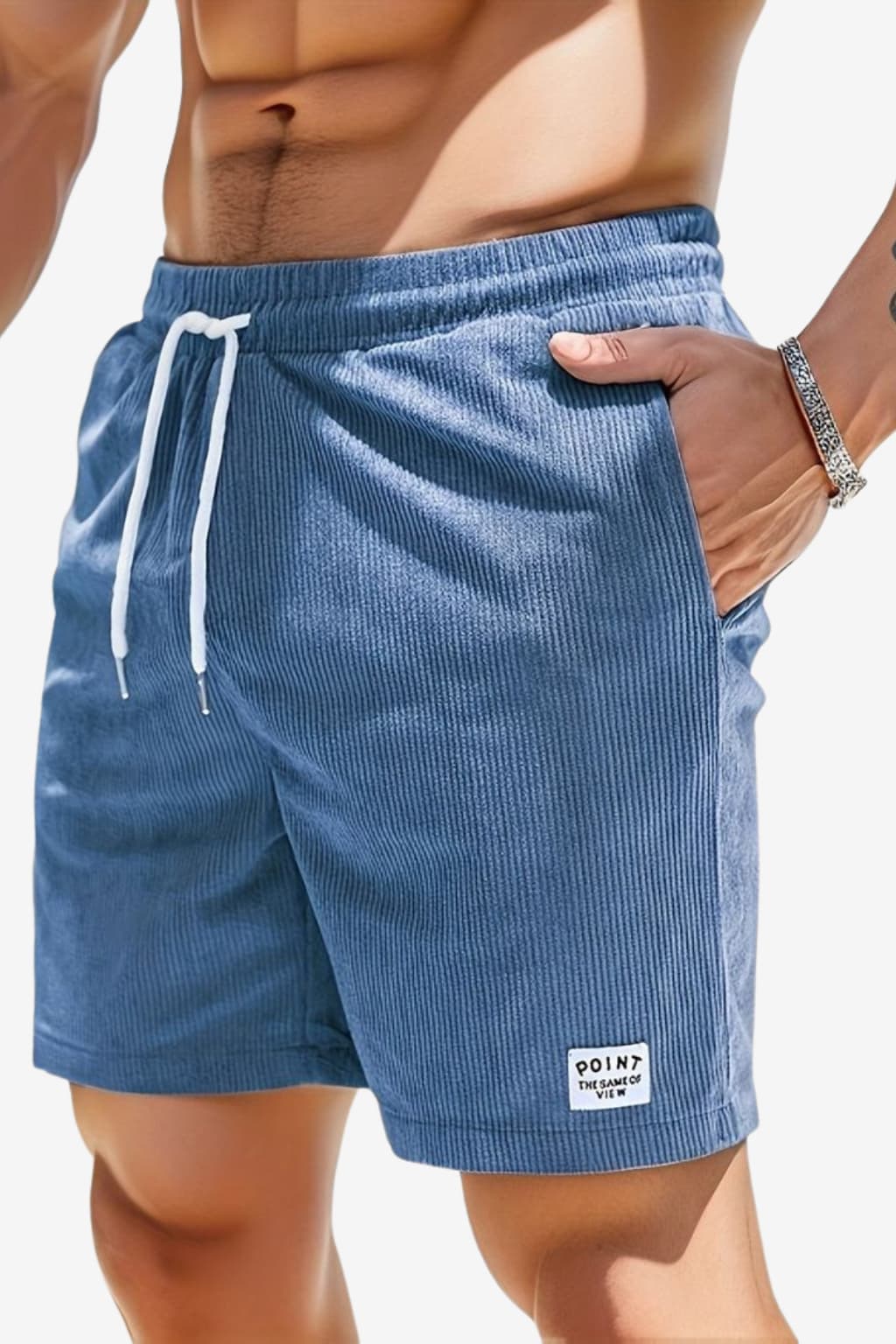 Men's Corduroy Casual Shorts - Elastic Waist, Side Pockets