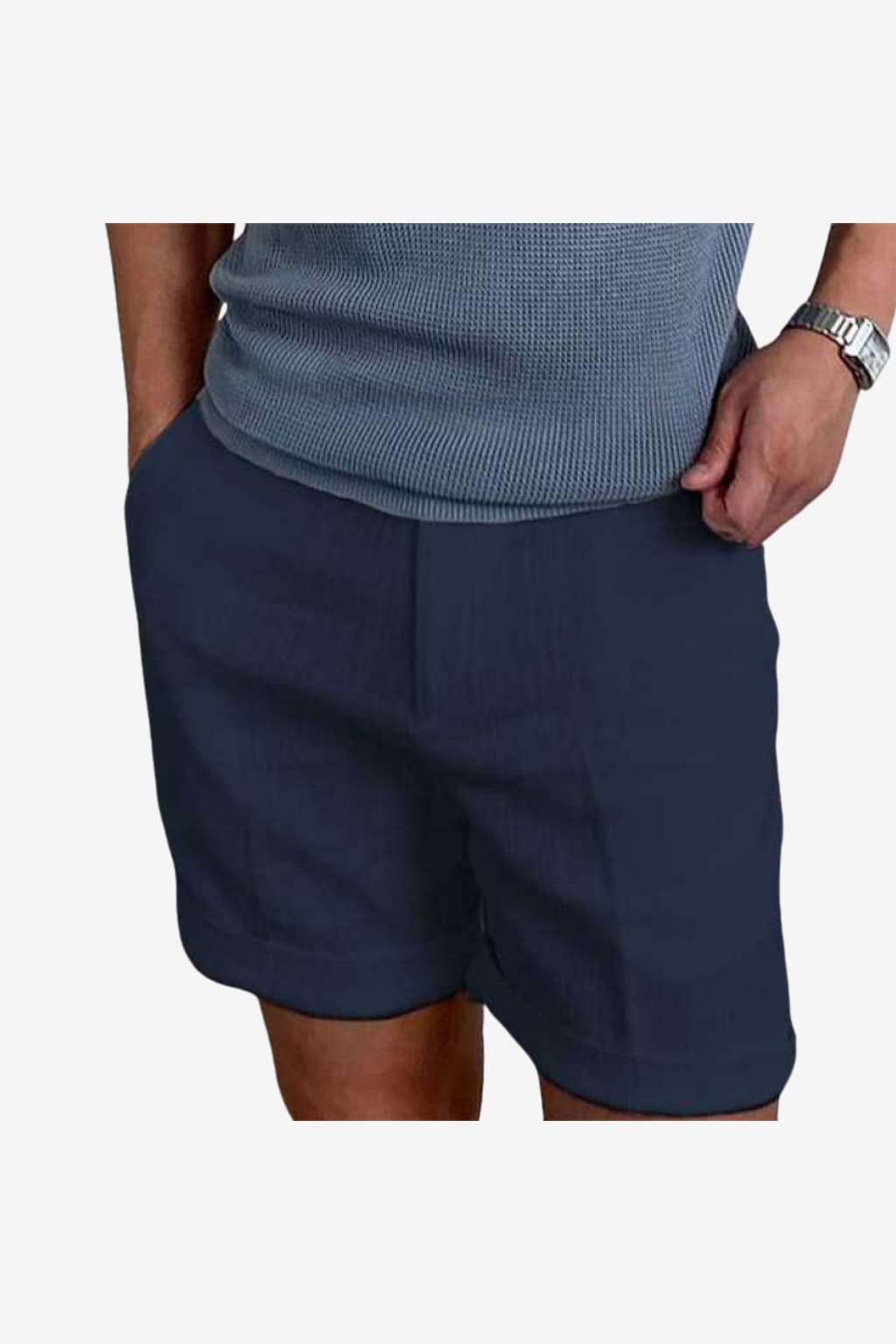 Men's Linen Shorts Relaxed Fit Mid-Thigh Cuffed Hem Casual