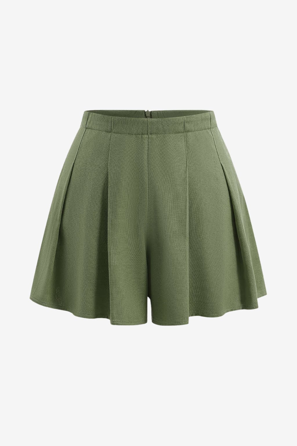 Women’s High Waist Pleated Linen Shorts with Zipper