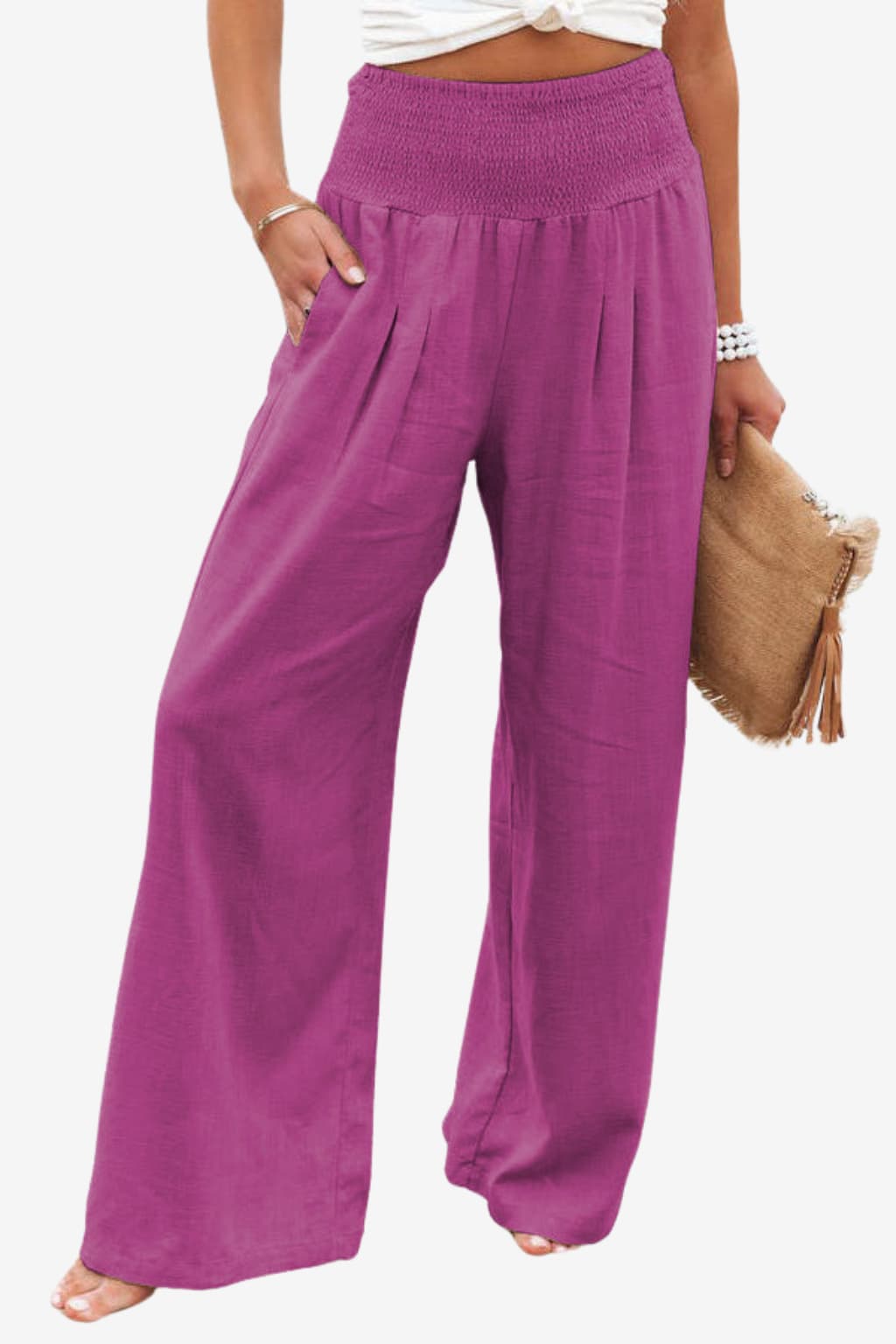 Women's High-Waist Cotton-Linen Wide-Leg Trousers