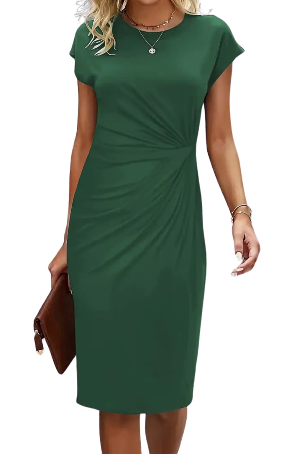 Women’s Knee-Length Sheath Dress with Ruched Waist