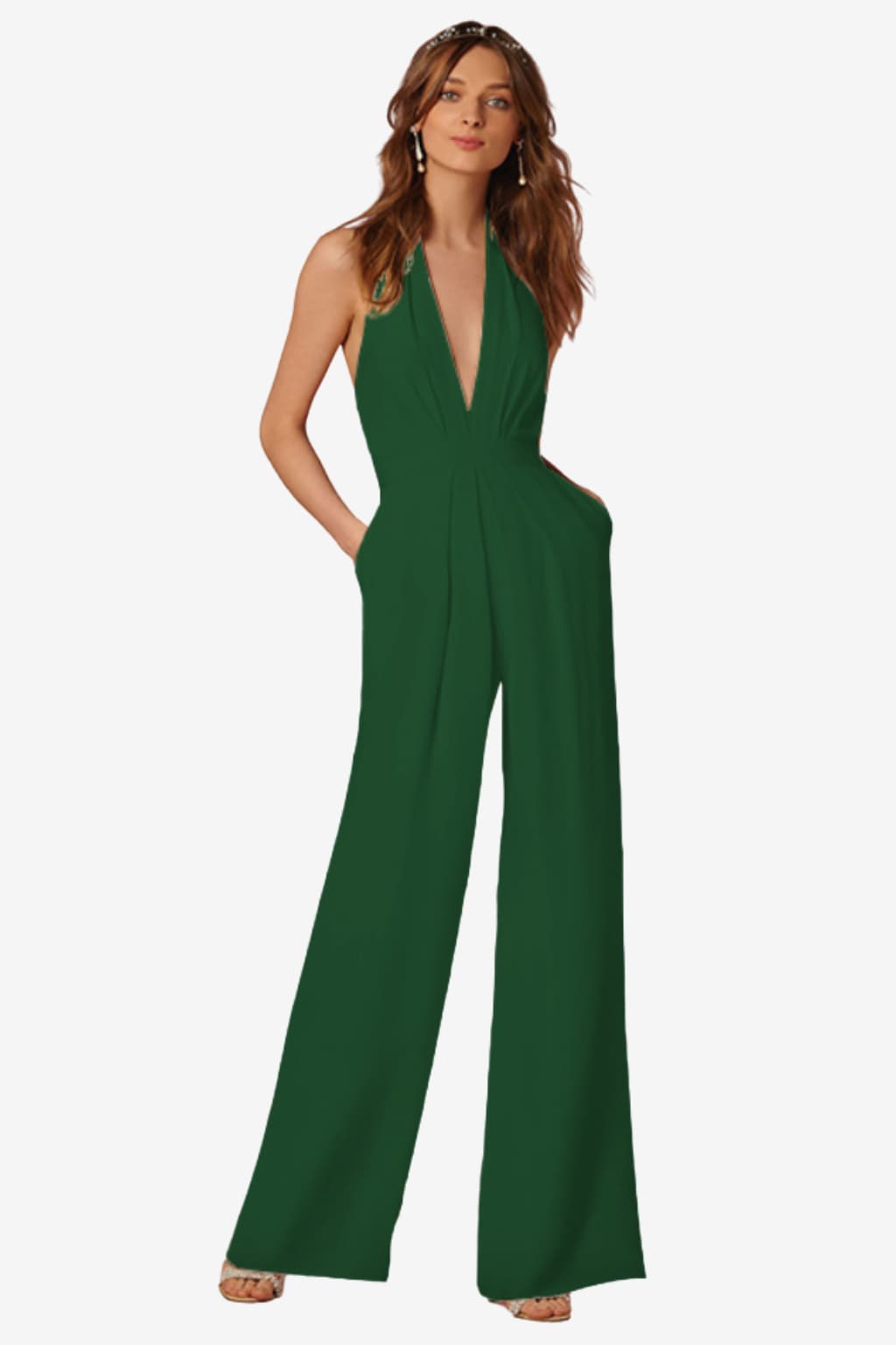 Women's Halter Neck Wide Leg Jumpsuit with Belt