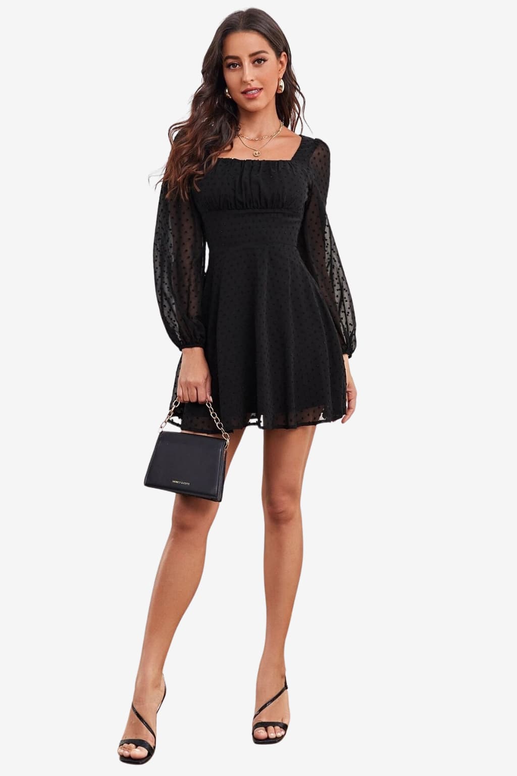 Women's A-line Mini Dress with Onion Pattern and Long Sleeves