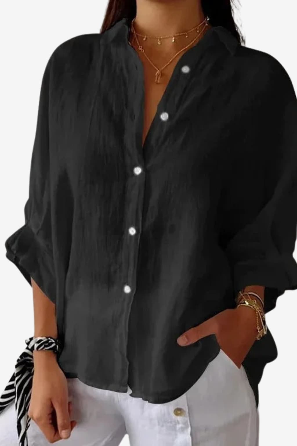 Women’s Linen Button-Up Shirt Long Sleeve Relaxed Fit