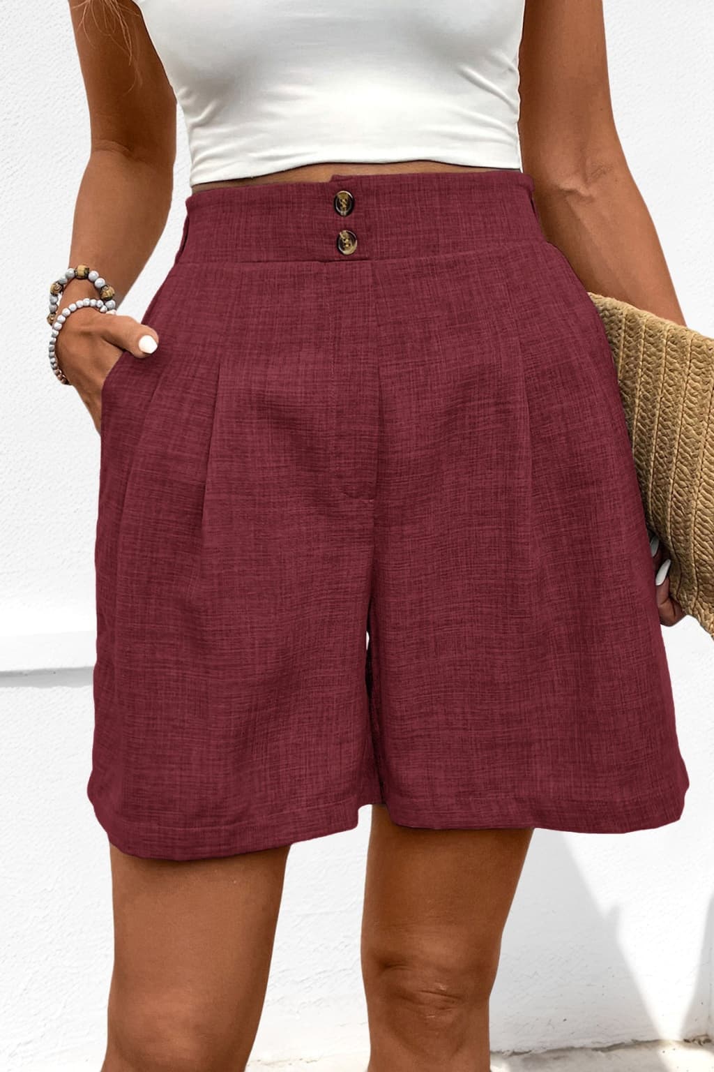 Women's High-Waisted Wide - Leg Pleated Shorts