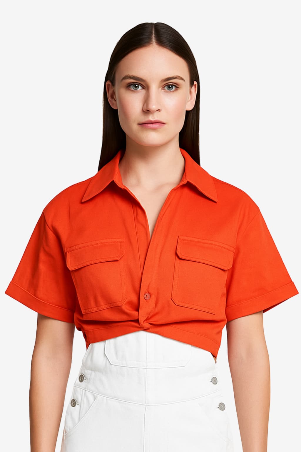 Women’s Cropped Linen Shirt with Cross Front Detail