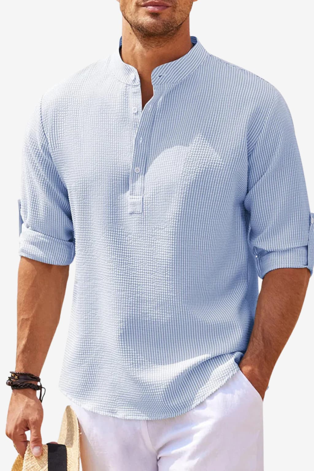 Men’s White Long Sleeve Linen Shirt Casual Fit