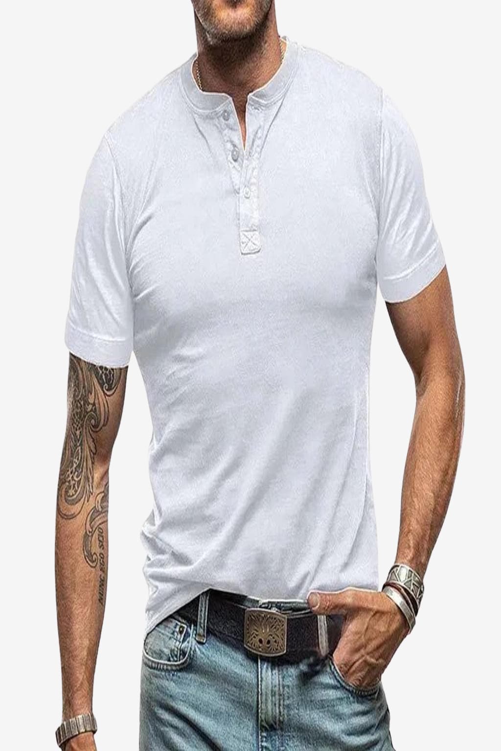 Men’s Short Sleeve Henley T-Shirt for Summer Casual