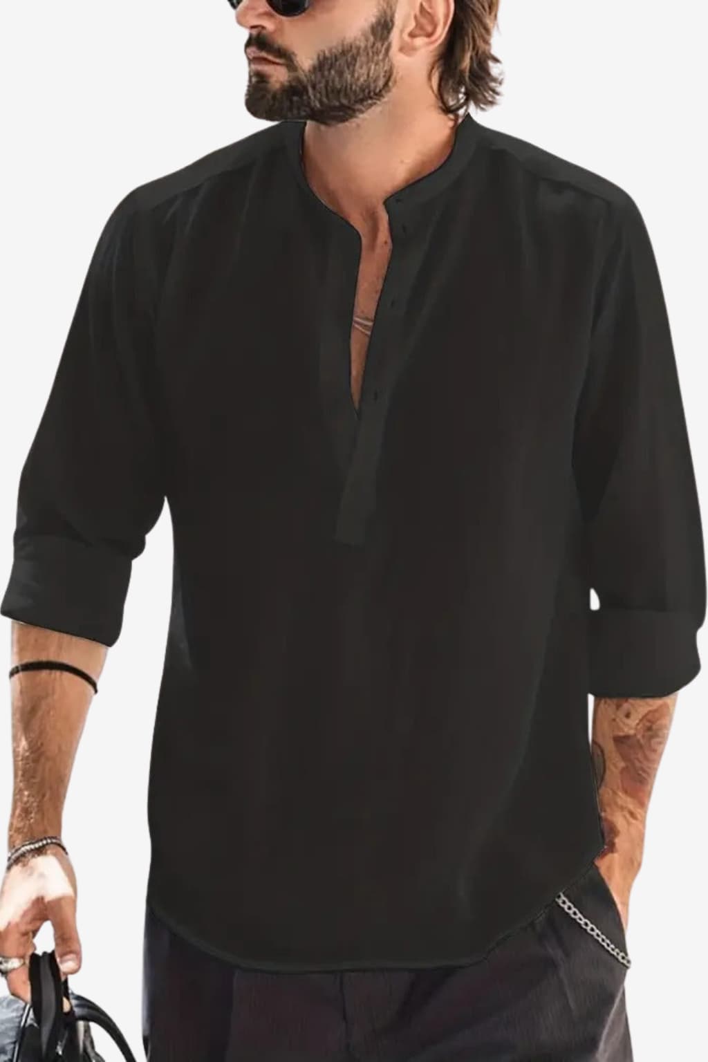 Men’s Long Sleeve Linen Shirt Casual Relaxed Fit White