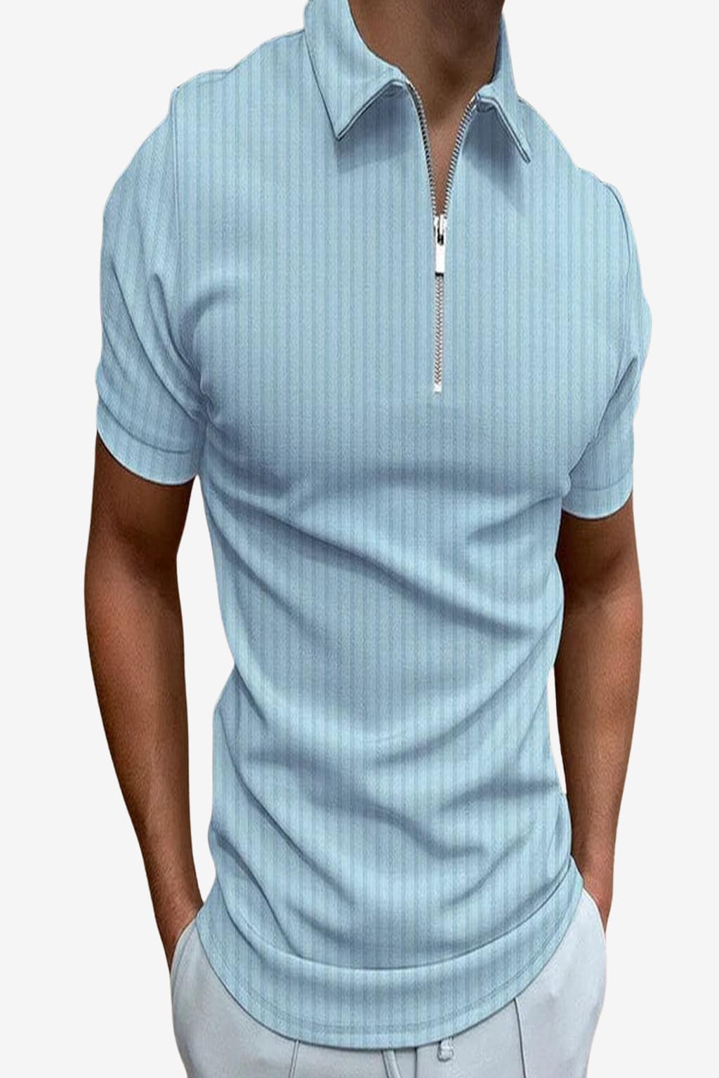 Men’s Zip Polo Shirt Short Sleeve Muscle Fit Top