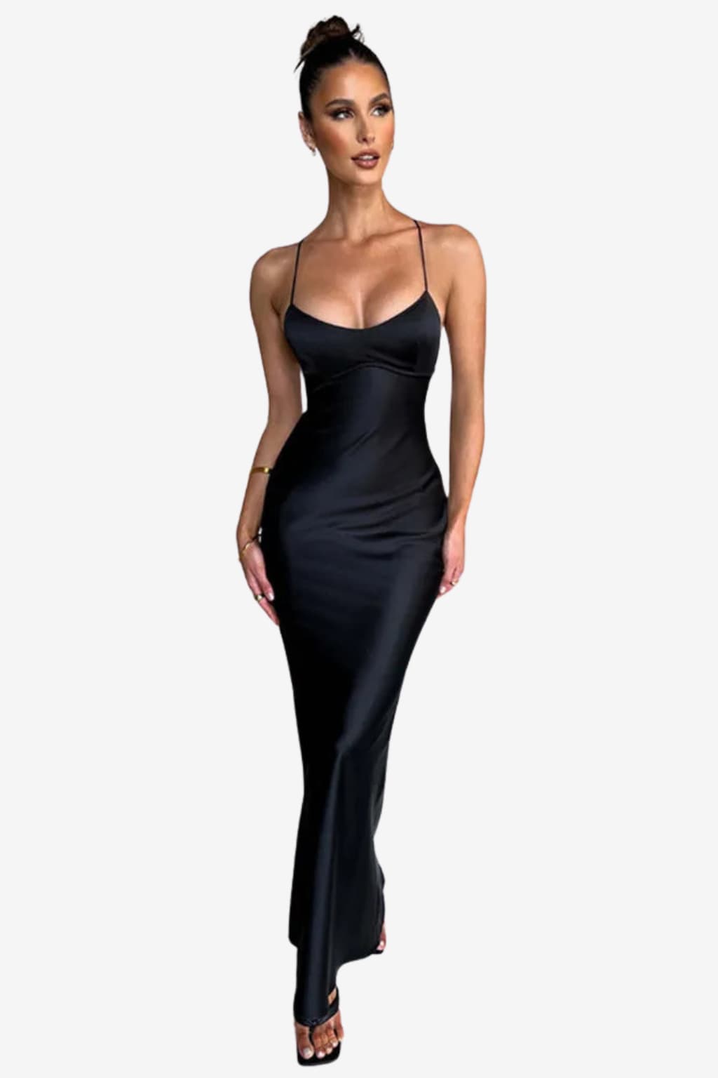 Women's Satin Maxi Dress with Spaghetti Straps