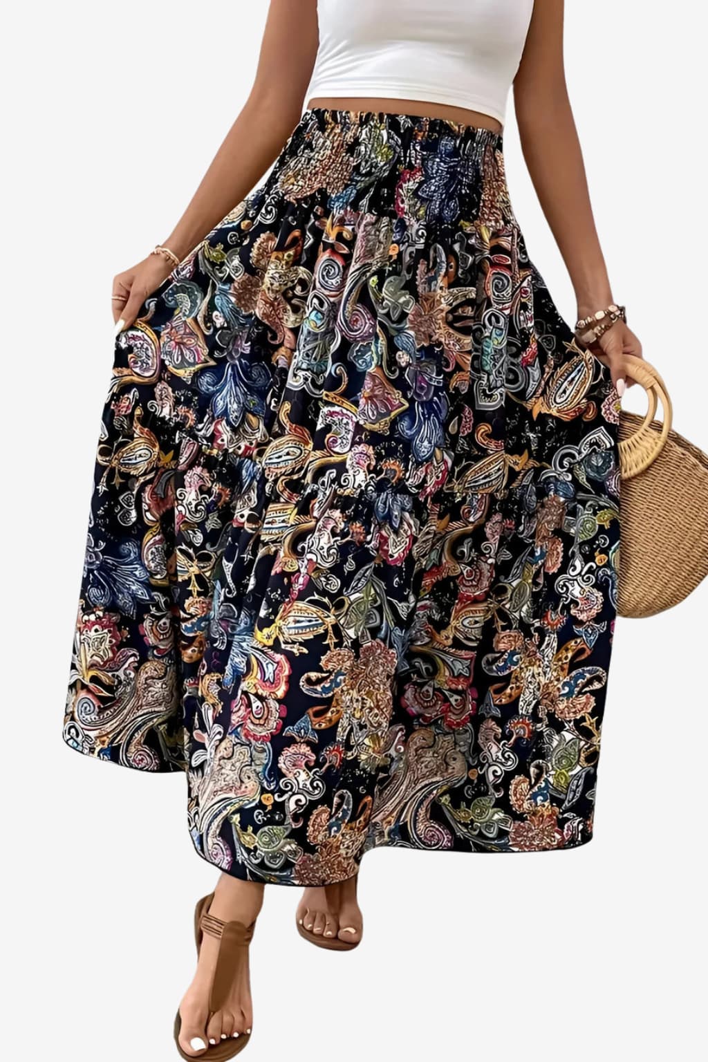 Women’s High Waist Maxi Skirt Ethnic Boho Print