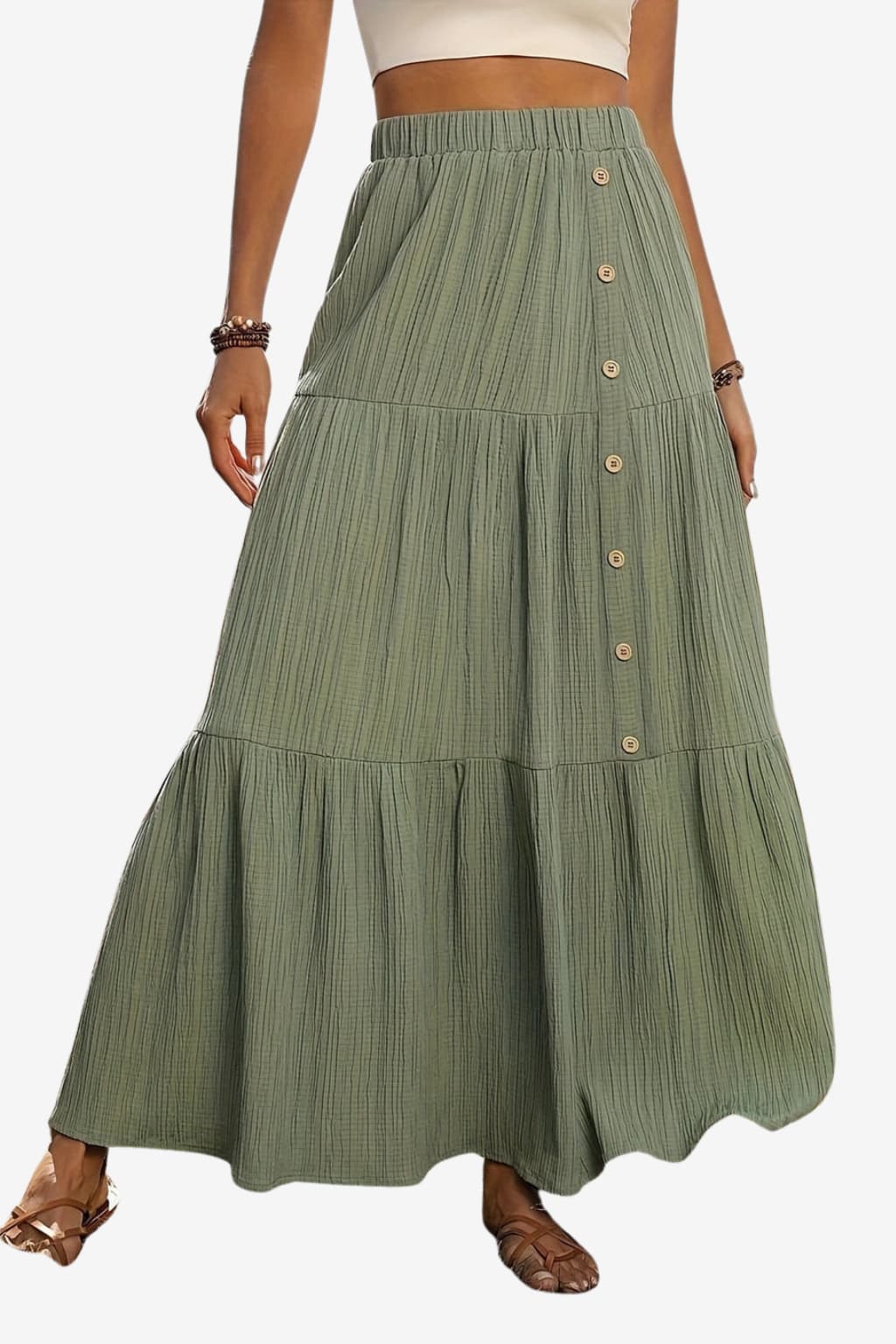 Women’s Maxi Skirt with Button Detail Elastic Waist
