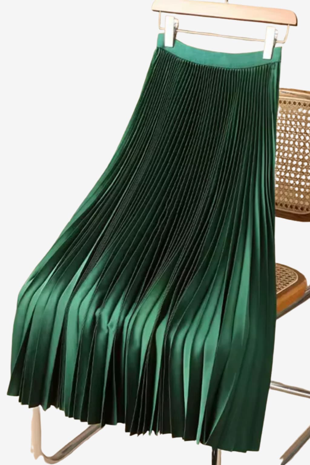 Women’s Pleated Midi Skirt High Waist Beige Elastic