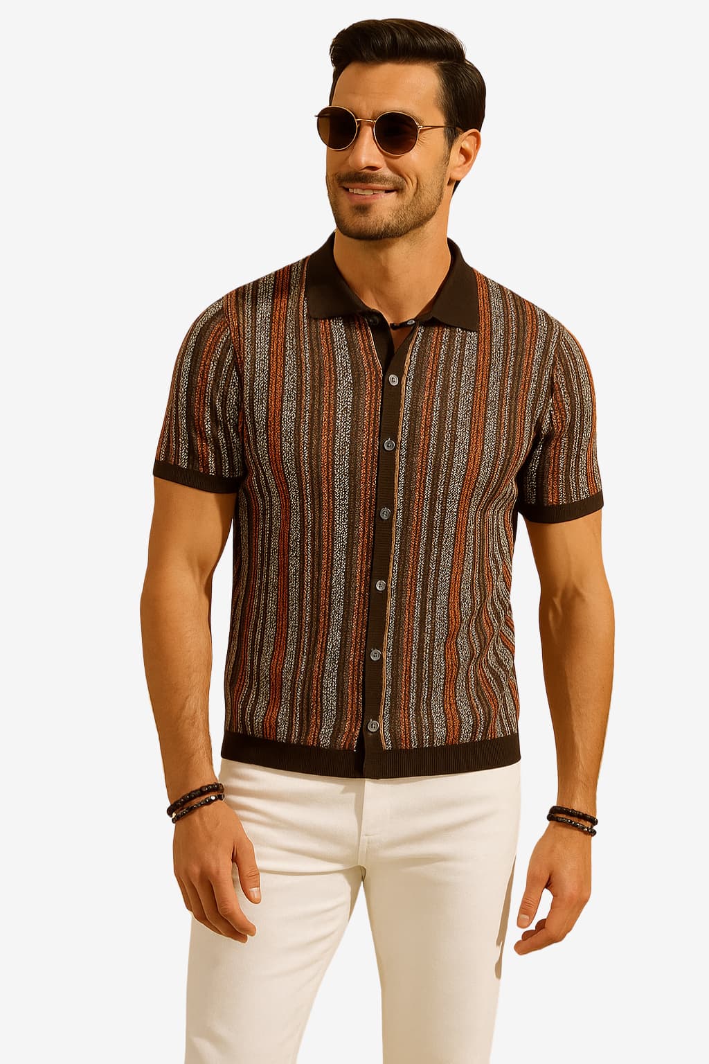Men’s Retro Stripe Polo Shirt Slim Fit Short Sleeve Top