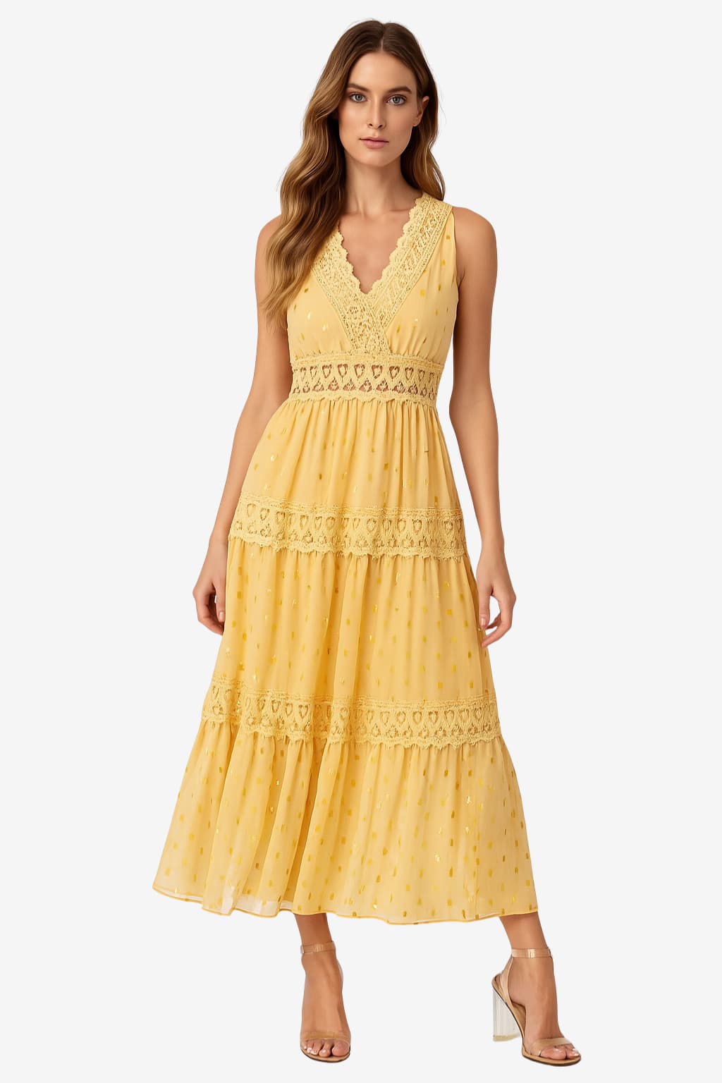 Women’s Sleeveless Boho Maxi Dress with Lace Detail