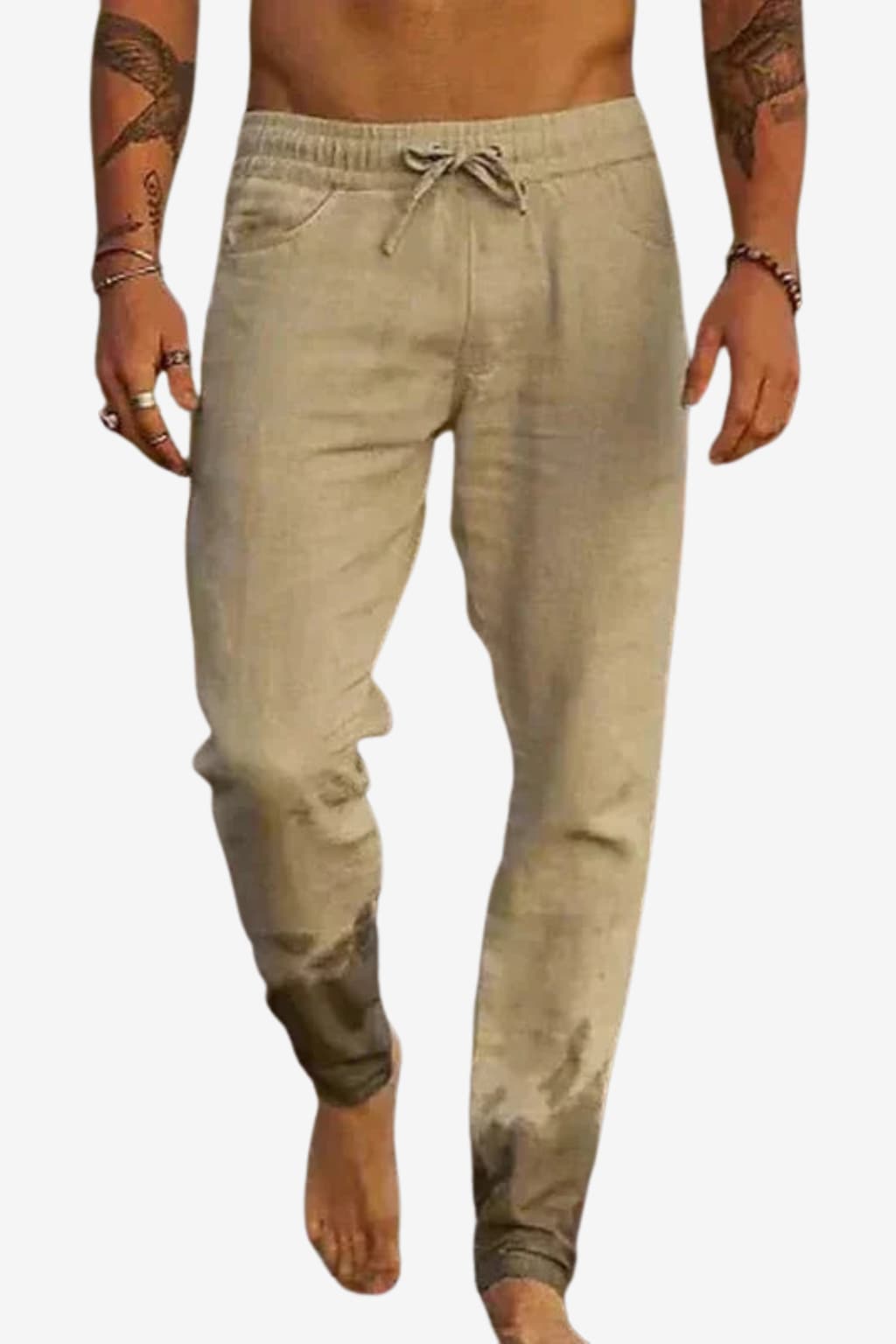 Men's Relaxed Fit Linen Trousers Light Blue Summer Casual