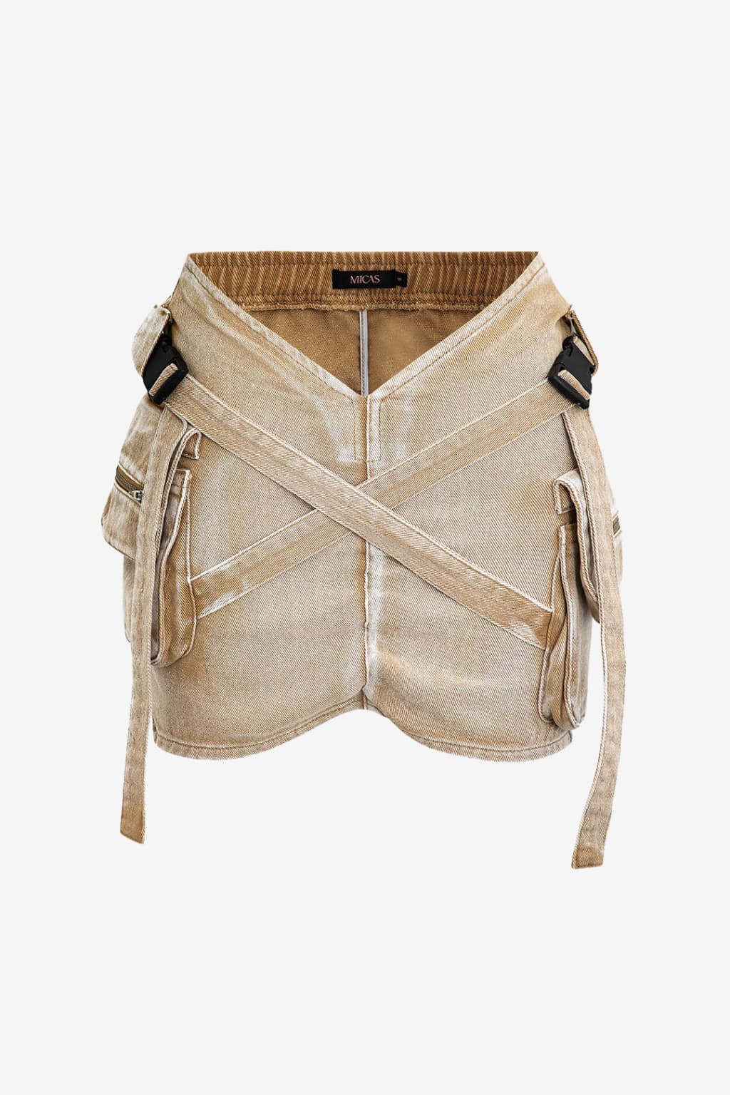 Women's Denim Mini Skirt V-Waist Buckle Flap Pocket Slim Fit