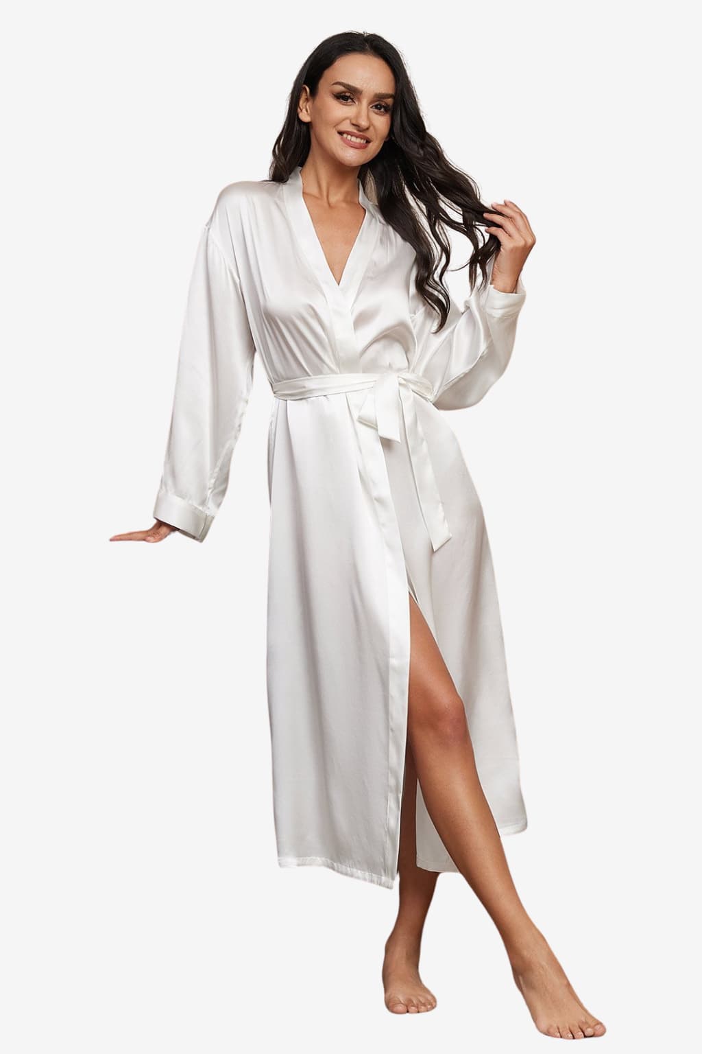 Women's Midi Satin Bathrobe with Sash