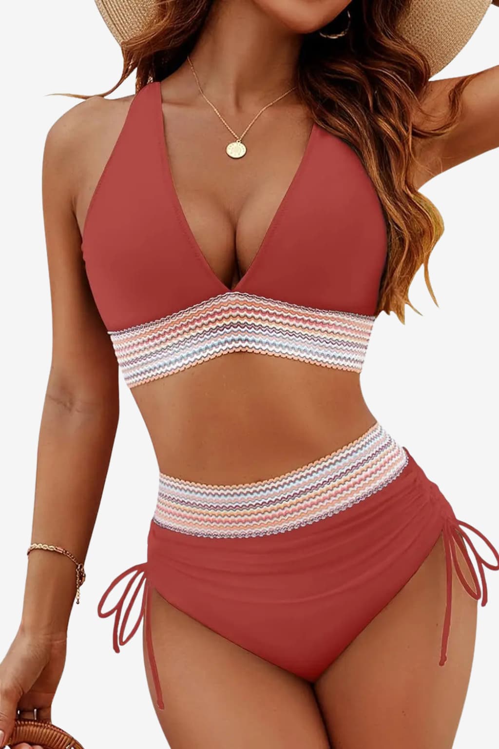 Women's High Waist Bikini Adjustable Straps Moulded Cups