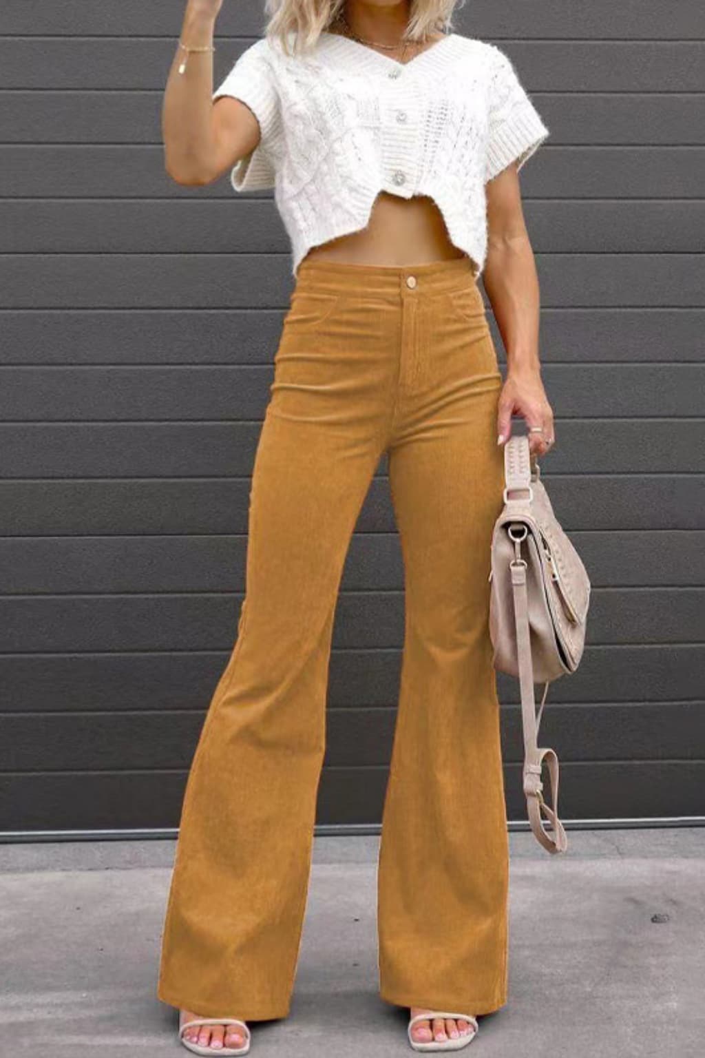 Women's High-Waisted Flared Corduroy Trousers
