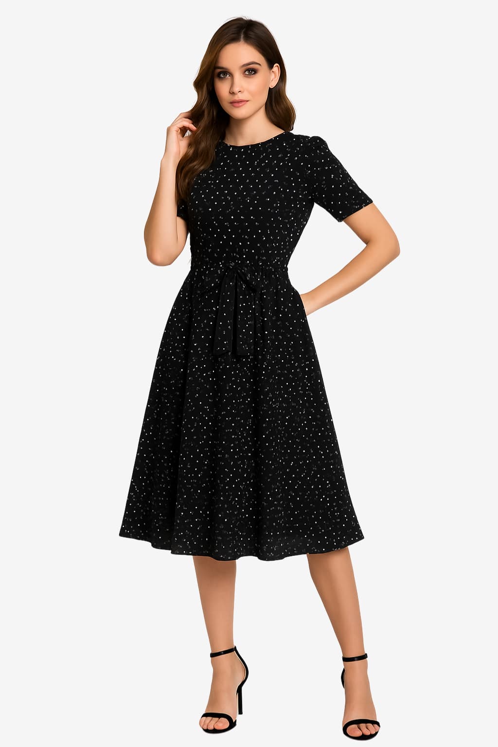 Women’s Polka Dot Midi Dress Short Sleeve Tie Waist