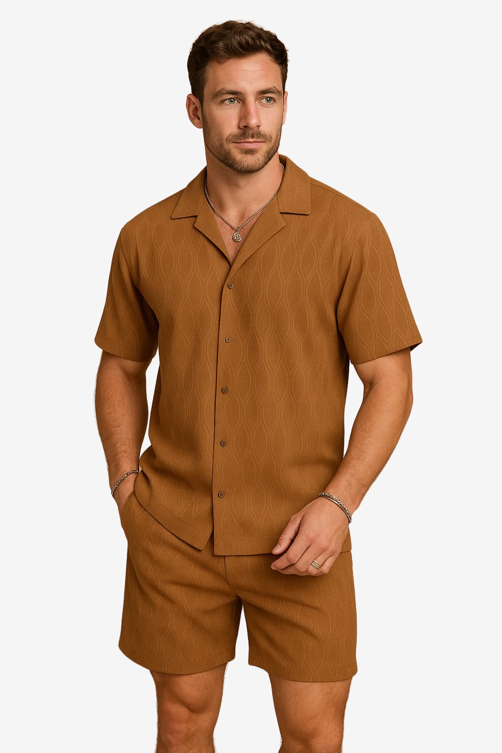 Men’s Summer Two-Piece Set Shirt and Shorts Casual Fit