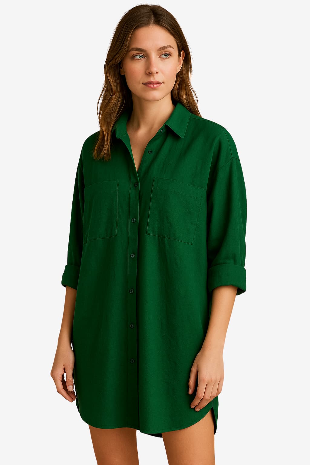 Women’s Linen Button-Up Oversized Shirt with Long Sleeves