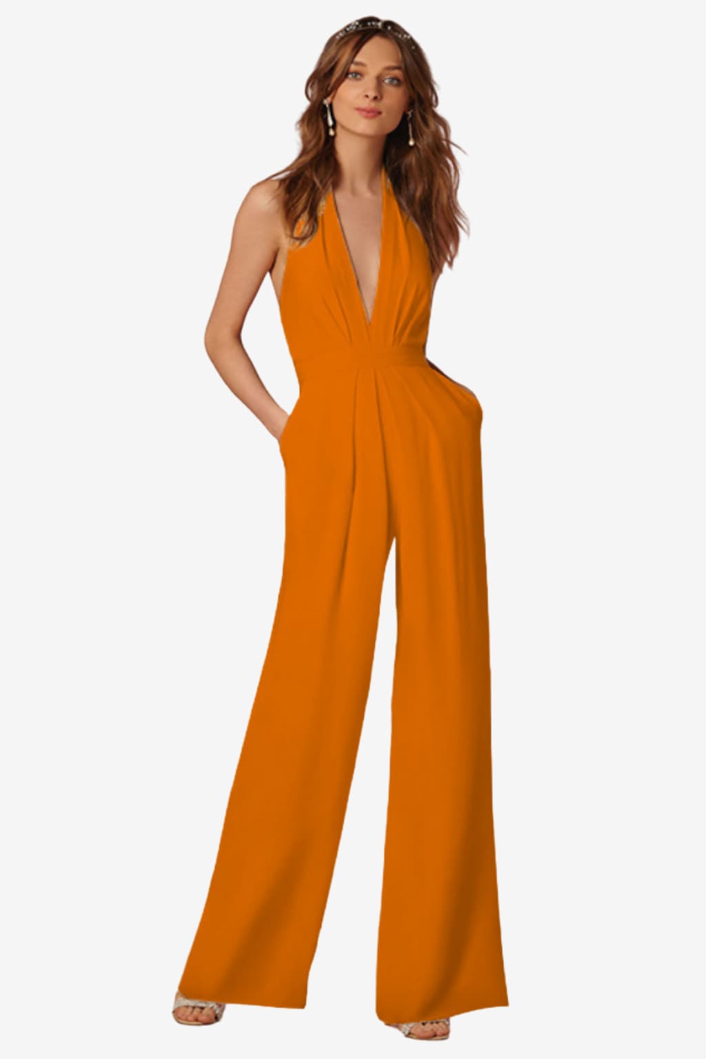 Women's Halter Neck Wide Leg Jumpsuit with Belt