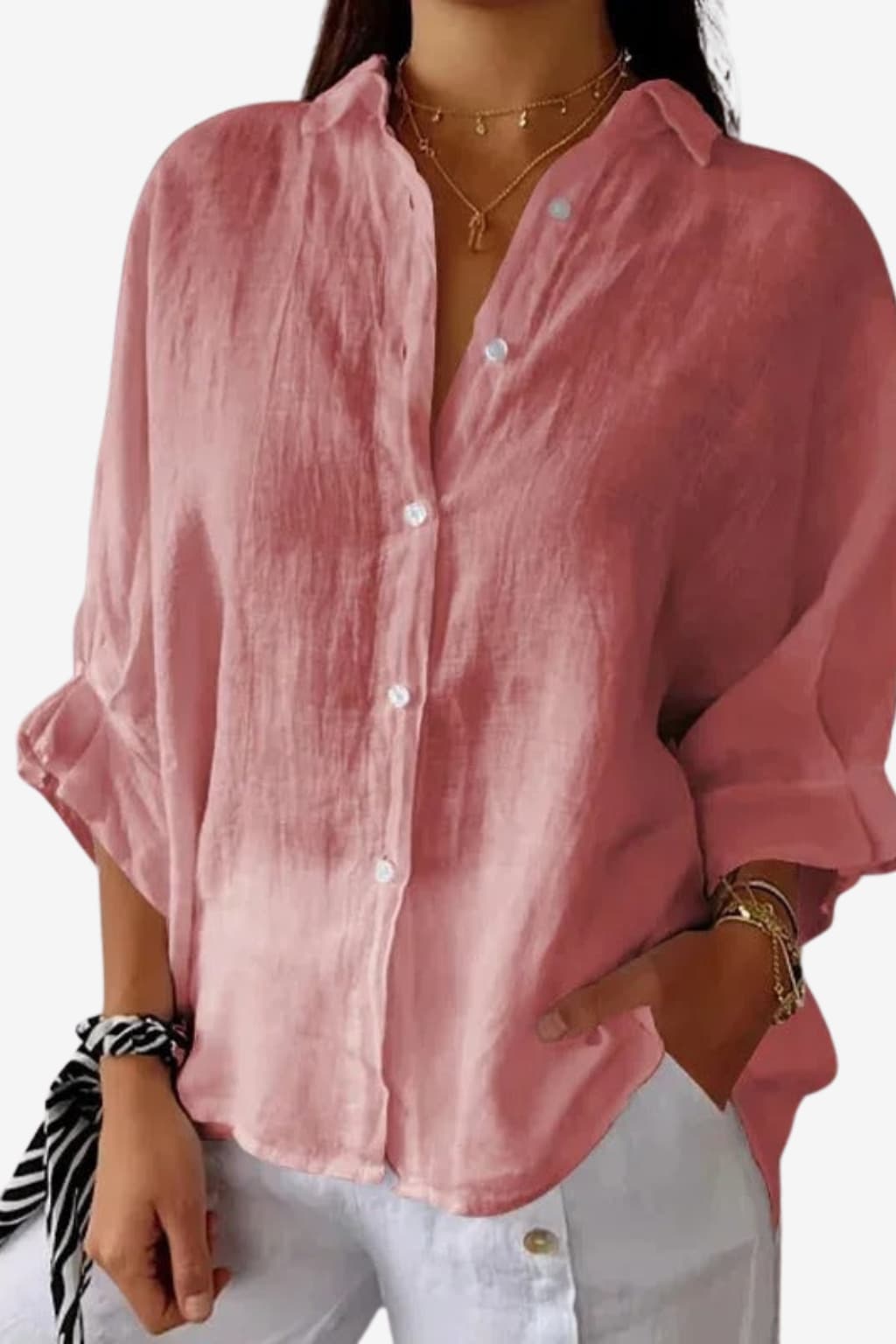 Women’s Linen Button-Up Shirt Long Sleeve Relaxed Fit