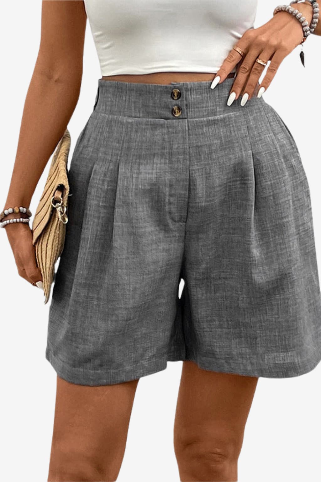 Women's High-Waisted Wide - Leg Pleated Shorts