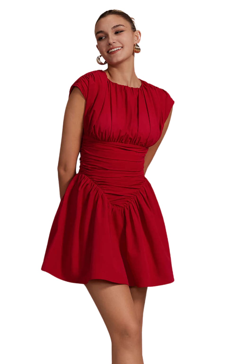 Women’s Ruched Mini Dress Cap Sleeve Fitted Style
