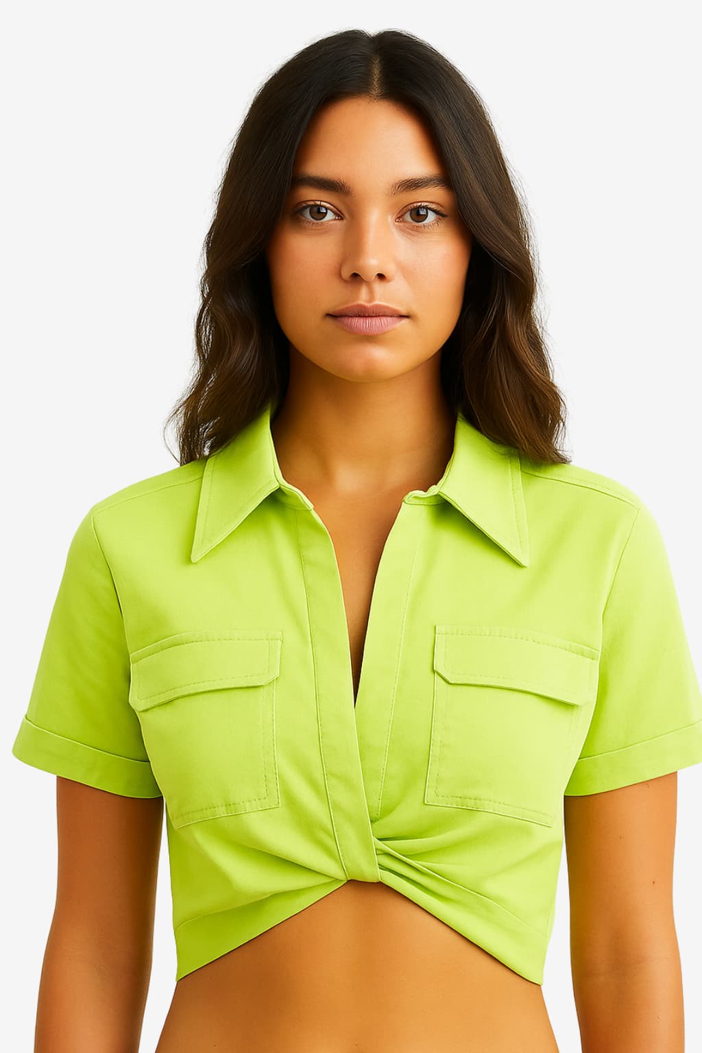 Women’s Cropped Linen Shirt with Cross Front Detail