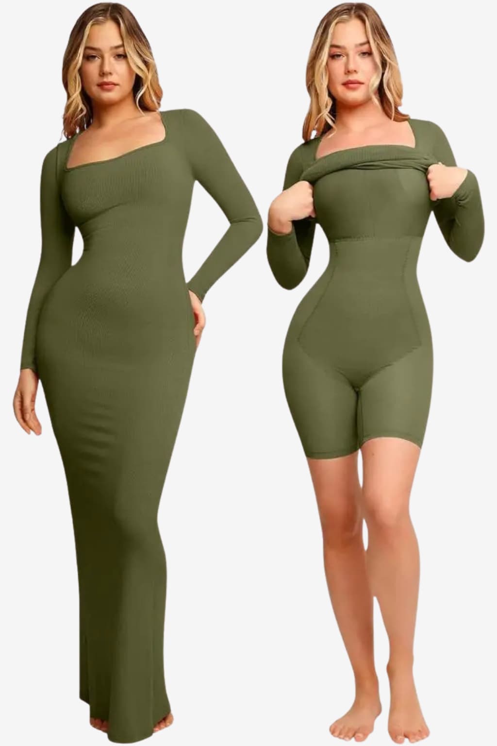 Women’s Long Sleeve Shaping Maxi Dress with Bodysuit